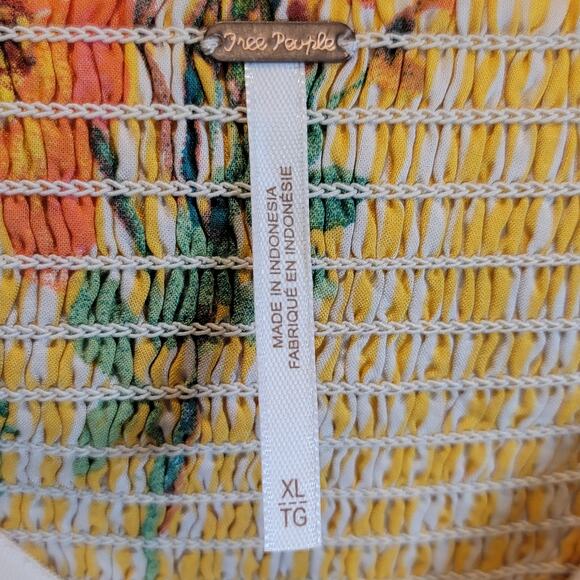 Free People Midi Sundress Strappy Sz XL Yellow Floral Rosie Posie Ruffle Lined - Picture 9 of 16